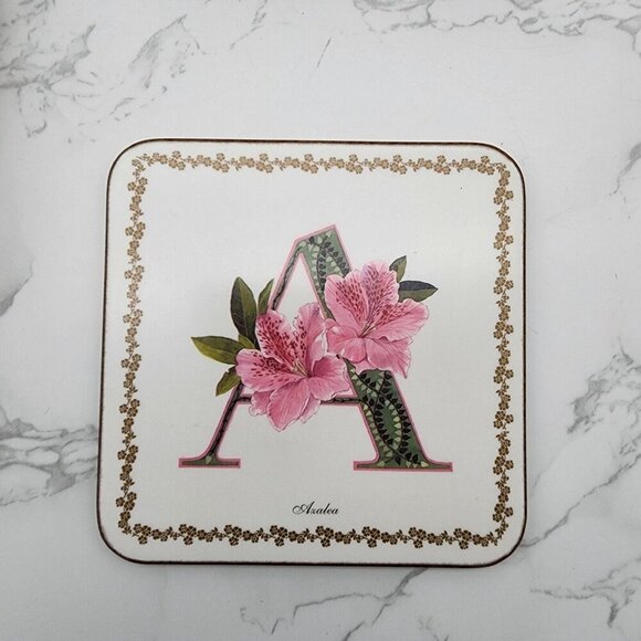 Pimpernel Coasters Alphabet Florals Azalea Flower Set 6 Vintage 4 1/8" England - Picture 2 of 8